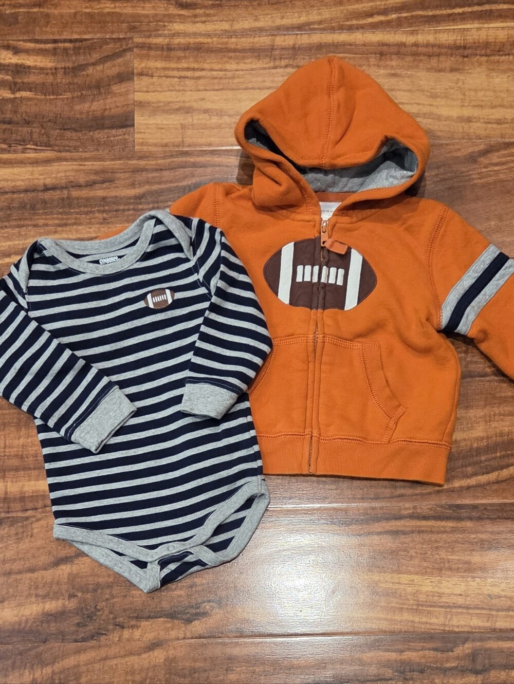 Gymboree EUC 12-18 Months Orange Football Sweatshirt and Striped Bodysuit